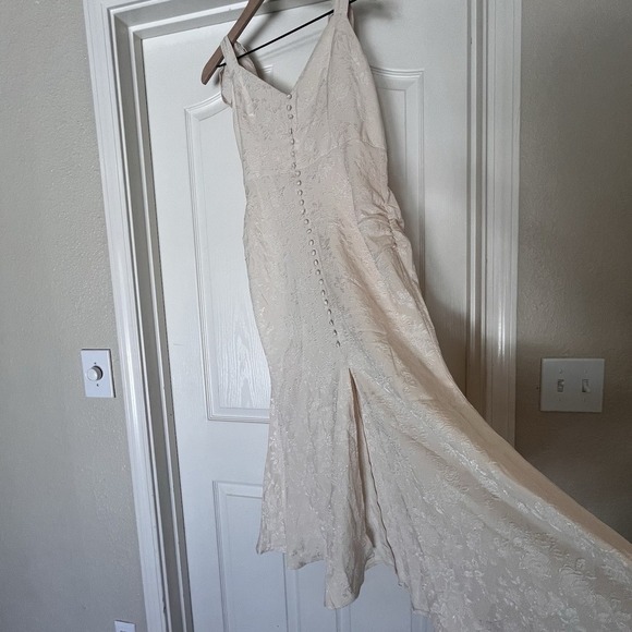MOTF Dresses & Skirts - MOTF Texture Jaquard Floral Button Split Hem Wedding Bridal Dress Fit Flare 4